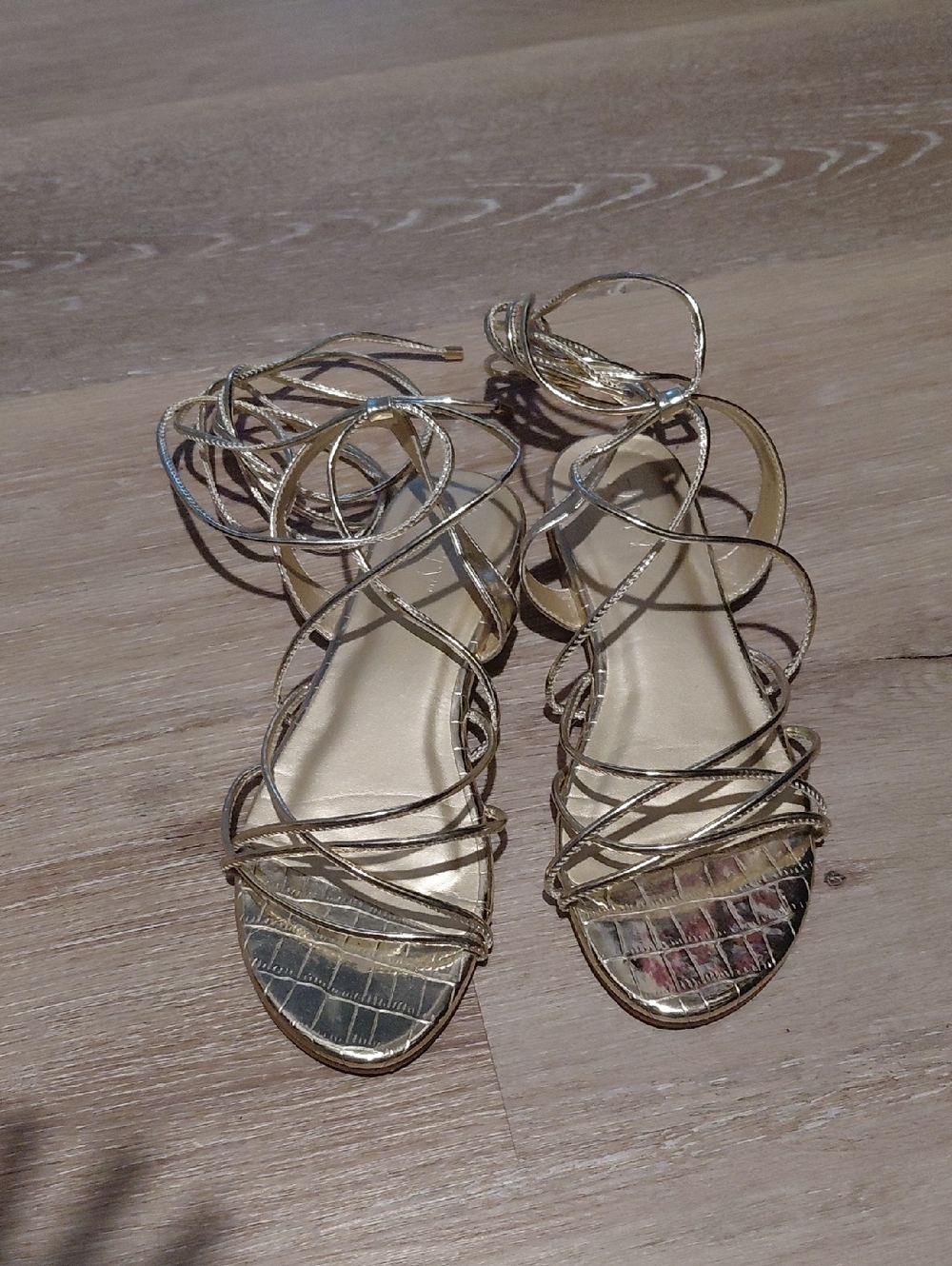 Metallic Gold Lace-Up Women's Sandals
